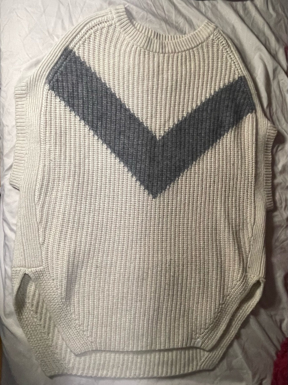 Kit and Ace Cream Crewneck Sweater with Gray Chevron - with stain
